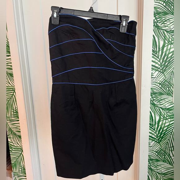 Sandro Paris Black Strapless Mini Dress with Blue Trim 2 - Picture 2 of 9